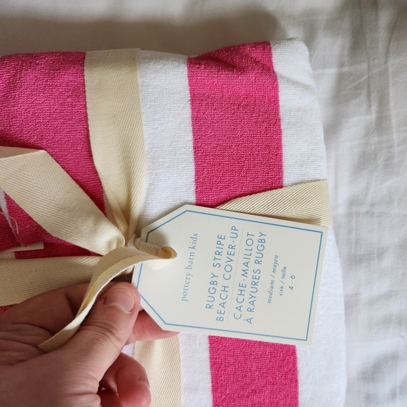 Pottery Barn Kids Pink and White Rugby Stripe Cover-Up - Picture 1 of 4